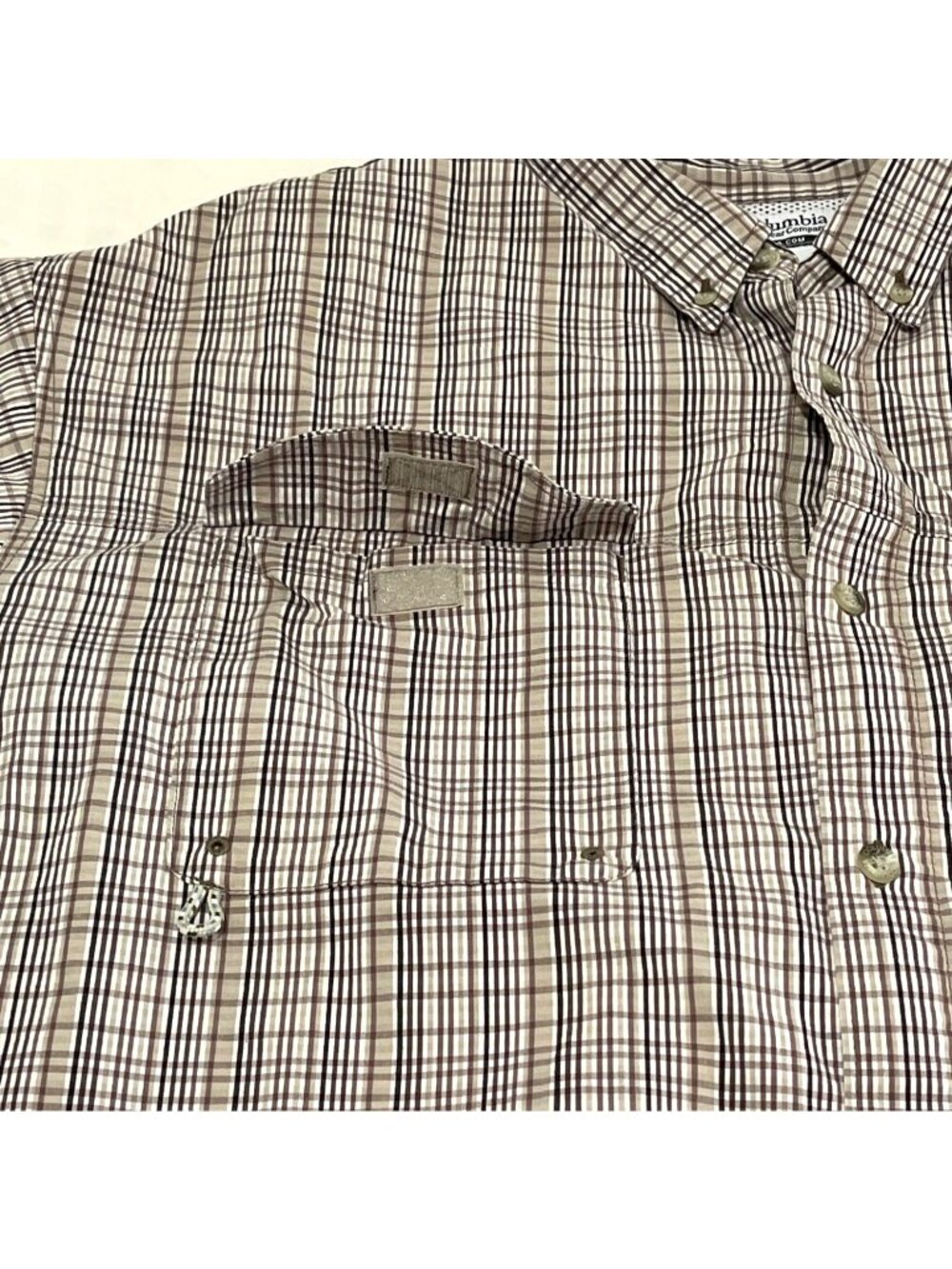 Columbia PFG Mens XXL Brown Plaid Fishing Shirt Vent Back Short Sleeve Big Tall - Picture 8 of 14